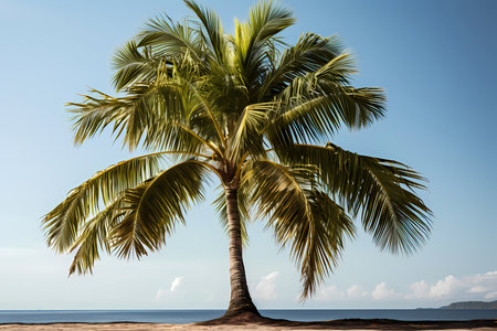 Coconut tree on the beach at Seychelles.の素材