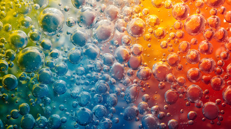 Colorful abstract background with oil drops. Bubbles in water.の素材