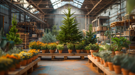 Potted plants in the garden shop. Gardening and planting concept.の素材