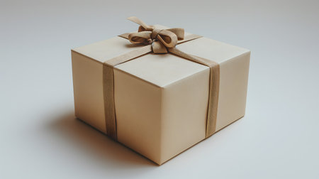 Gift box with ribbon bow on white background. Vintage style.の素材