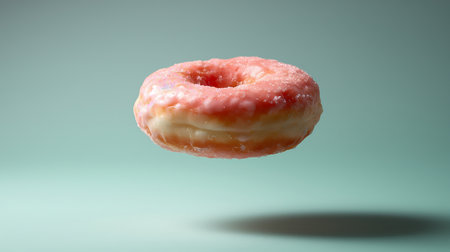 Donut flying in the air on a green background. 3d renderingの素材
