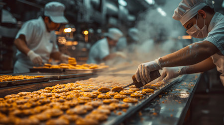 Confectioner or confectioner is making a cake in a bakery factory.の素材