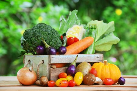 Vegetables and fruits background, Healthy food.の写真素材