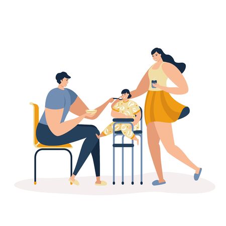 Father Feeding Daughter With Mother Watchingのイラスト素材