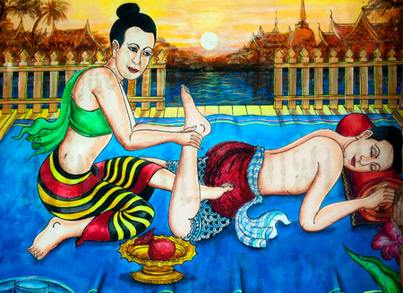 A painting of traditional Thai massageのeditorial素材
