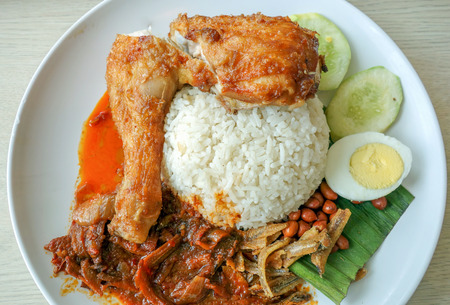 Nasi lemak traditional Malaysian dishの写真素材