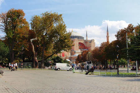 Istanbul, Turkey - 2015.09.22: Hagia Sophia in Istanbul with tourists, Turkeyのeditorial素材
