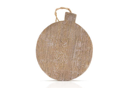 White and brown textured wooden ball for Christmas tree on white isolated background. New Year. Design elementの写真素材