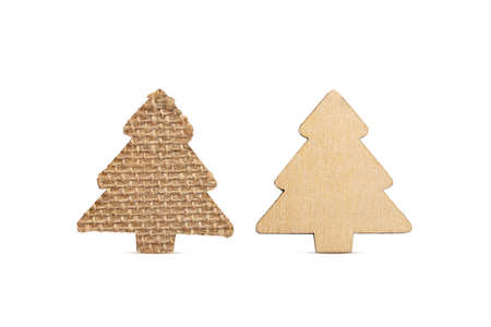 Wooden tree and made of jute on white isolated background. Christmas, New Year. Design elementの写真素材