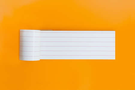 Long empty notebook for text on orange background. Open planner sheet, reminder. copy spaceの写真素材