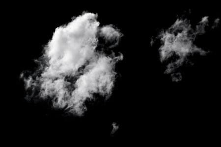 White light clouds isolated on black background. Climate, metrology, design elementの写真素材