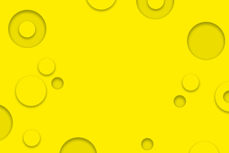 Paper cut circles with shadows on yellow background. Minimalism geometric shape background for presentations. Copy spaceの写真素材