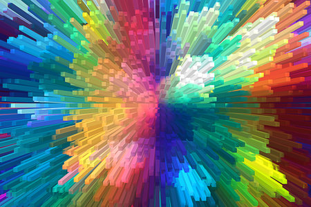 Abstract multi-colored background with cubes up, extrusion. Magic graphic effect. Fly in different directionsの写真素材