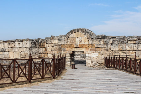 Southern Byzantine Gate at Hierapolis ancient site in Denizli province of Turkey. Built of...
