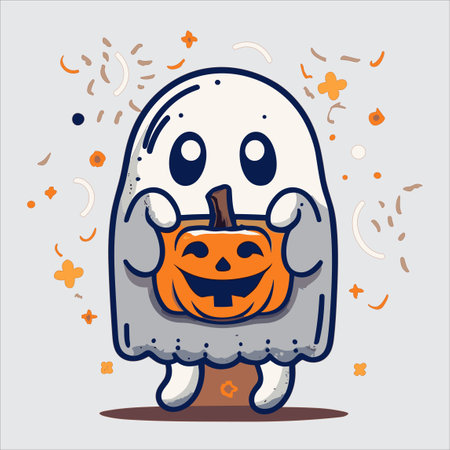 Cute Halloween ghost vector: Adorable and spooky graphics to haunt your designs. Perfect for festive decorations!のイラスト素材
