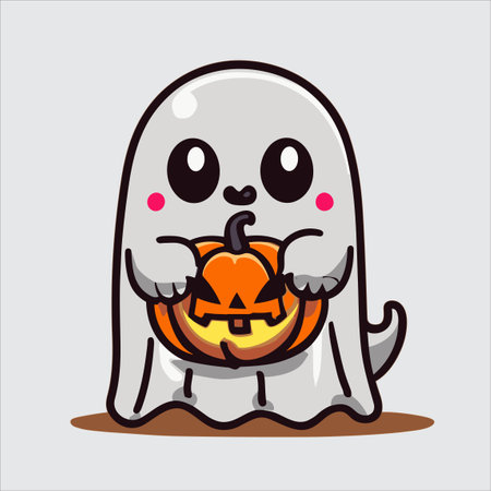 Cute Halloween ghost vector: Adorable and spooky graphics to haunt your designs. Perfect for festive decorations!のイラスト素材