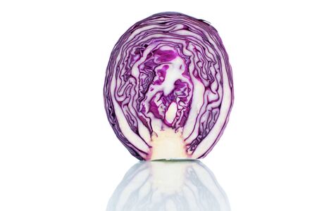 Half of red cabbage isolated on whiteの写真素材