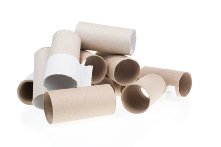 Stack of paper tube isolated on white backgroundの写真素材