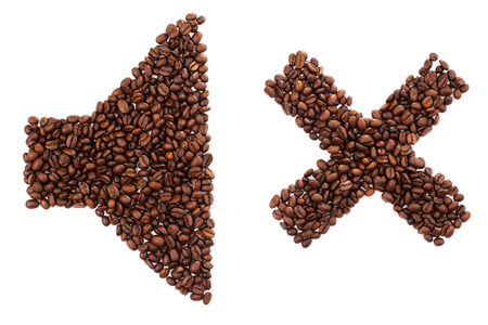 sound OFF. shape made of coffee beans over white backgroundの写真素材