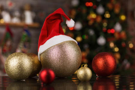 Christmas decorations on a tableの写真素材