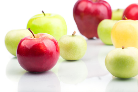 red and green apple Isolated on white backgroundの写真素材