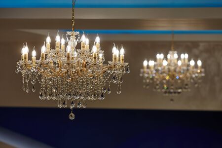 beautiful crystal chandelier in a room.の写真素材