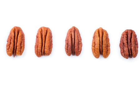 Set of Brown pecans piles isolated on a white background.の写真素材
