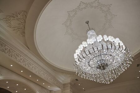 beautiful crystal chandelier in the wedding hallの写真素材