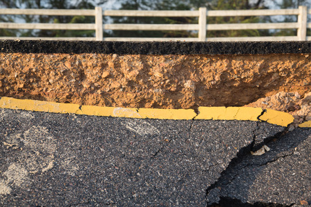 Crack of asphalt road after earthquake