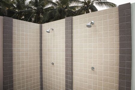 outdoor shower at swimming poolの写真素材