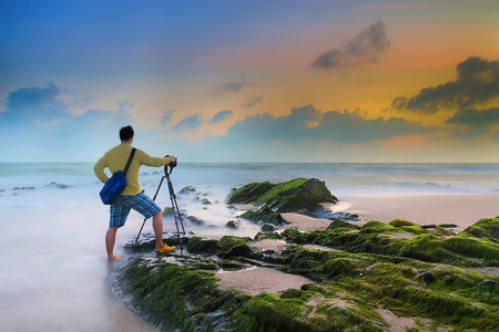 Sand and beach with sunriseの写真素材