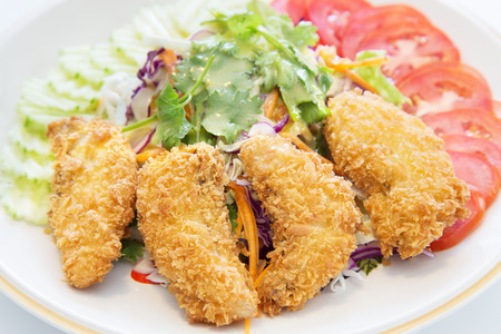 Fried fish salad,healthy foodの写真素材