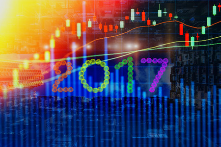 Stock market concept with cityscape background in 2017.