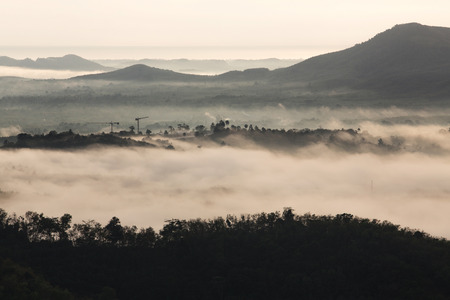 Morning Mist at Tropical Mountain Range,Thailandの写真素材