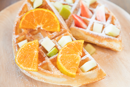 waffles and fruit for dessertの写真素材