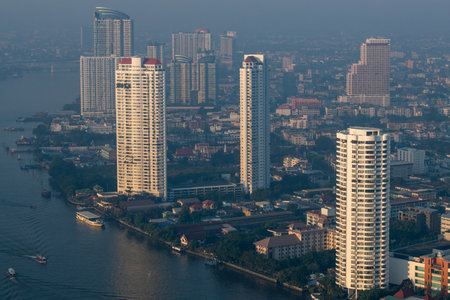 Bangkok city and skyscape that showing smog and polluted air pollution from particle PM2.5の写真素材