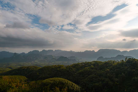 Beautiful Mountain valley with sunrise at Doi Ta Pang, Chumporn, Thaialand