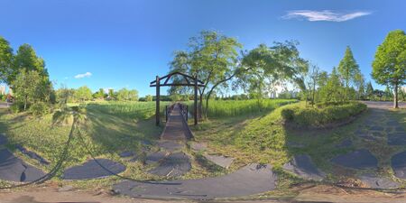 Panorama 360 degrees view in park. Forest and Park 360 image, VR AR content.