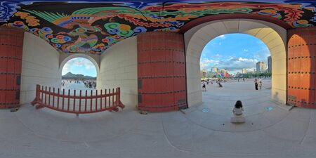 Seoul, South Korea - 22 June 2019 360 degrees panorama view of Gyeongbokgung Palace and City Center.