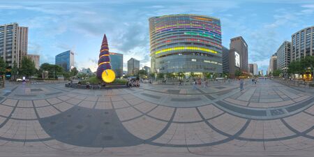 Seoul, South Korea - 22 June 2019 360 degrees panorama view of Gyeongbokgung Palace and City Center.