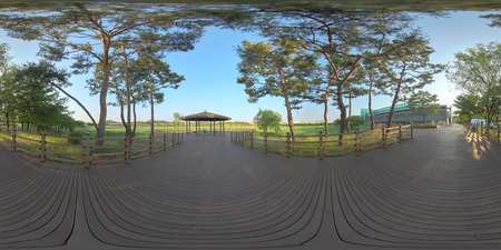 Ansan, South Korea - 12 June 2019. Panorama 360 degrees view in park. Forest and Park 360 image, VR AR content.のeditorial素材