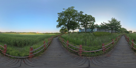 Ansan, South Korea - 12 June 2019. Panorama 360 degrees view in park. Forest and Park 360 image, VR AR content.のeditorial素材