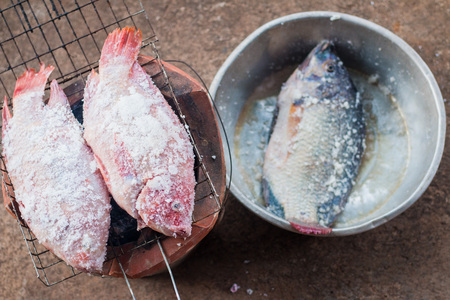 Grilled fish On the charcoal stove, Pre-cookedの写真素材