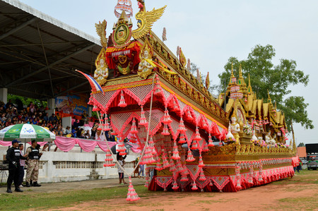 Maha Sarakham, Thailand â€“ May 20 : Rocket Festival Parade in May 20, 2017 at  Phayakkhaphum...