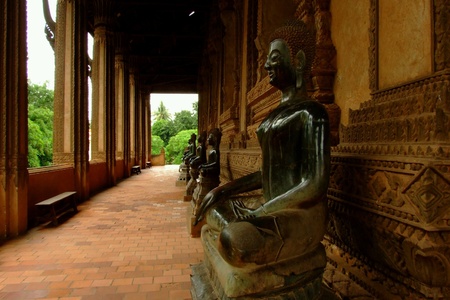 Buddha image in temple at Vientiane,  Laosの素材