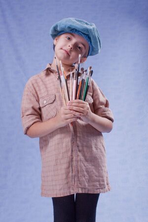 Little painter and set of brushesの写真素材