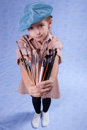 Little painter and set of brushesの写真素材