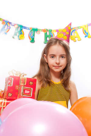 Birthday girl and giftsの写真素材