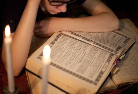 Girl read book in the night