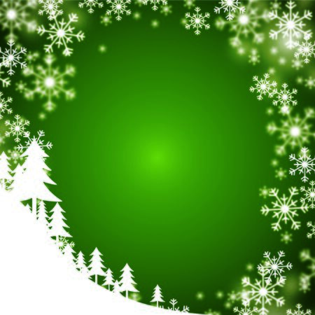 Green Christmas background and snowflakes with space for text.のイラスト素材